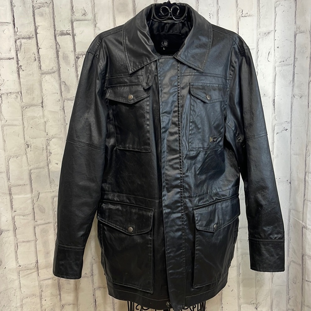 Cavi Coated Denim Utility Jacket Full Zip Fully Lined Hidden Buttons Slick